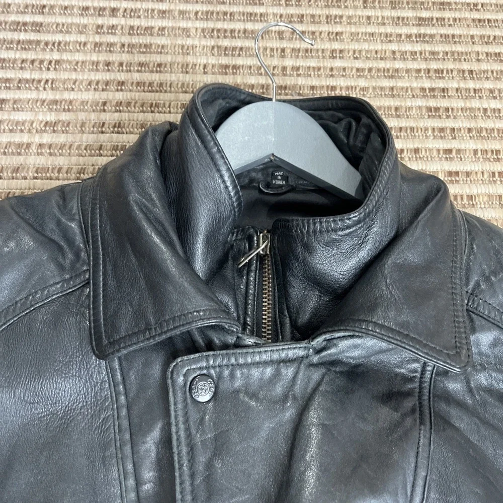 Vintage 90s Black Leather Limited Aviator Bomber Jacket Motorcycle Men XL Rocker